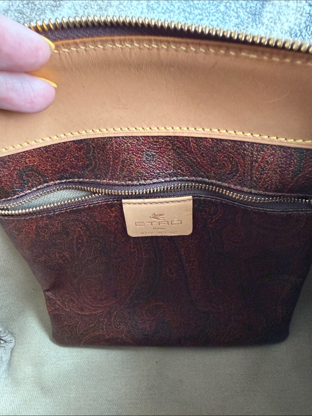 Etro Dark Brown Leather Satchel with Tan Handles - Picture 7 of 16